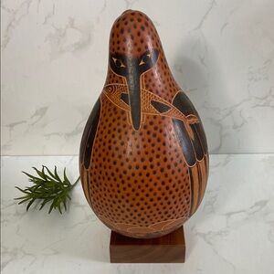 Unique Hand Carved Tribal Bird Gourd Home Decor Natural Vintage Handmade Art